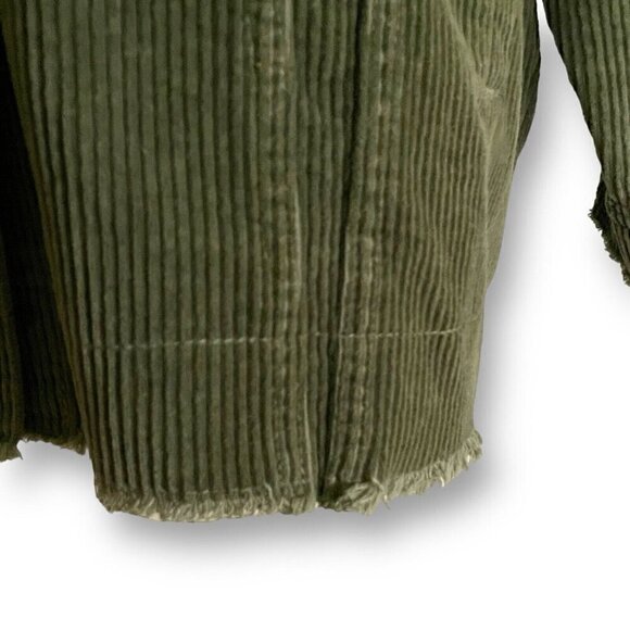Zara Womens Shacket Sz S Olive Green Corduroy Shirt Jacket Raw Hem Oversized - Picture 6 of 8